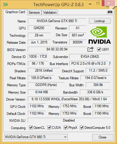 gtx 980 ti SC evga gpuz default
