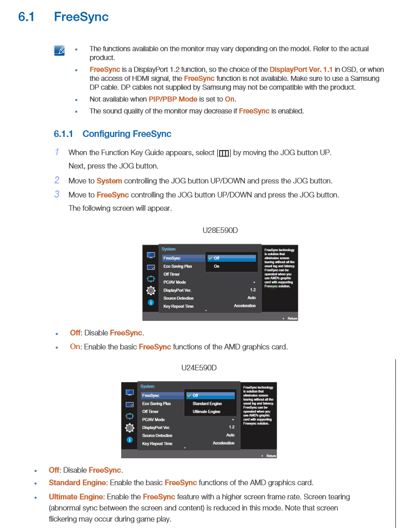 samsung UE24E590D enable freesync 1