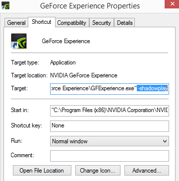 geforce experience schortcut