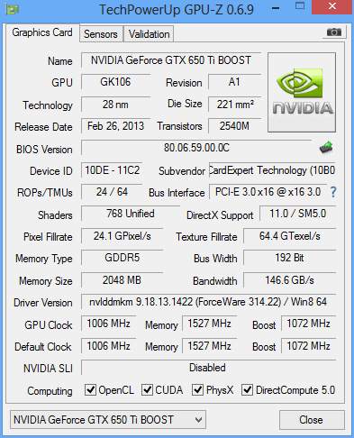 gpuz 650 Ti Boost Gainward GS