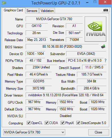 gtx 780 evga sc gpuz