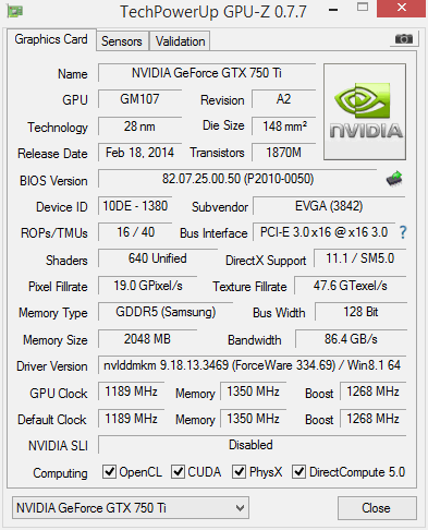 GTX 750Ti EVGA GPUZ