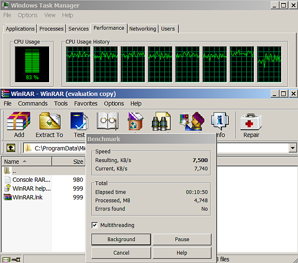 winrar multithreading benchmark